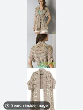 Beige Crochet Fringe Tie-Waist Cardigan Sweater by Curio.  Size Small